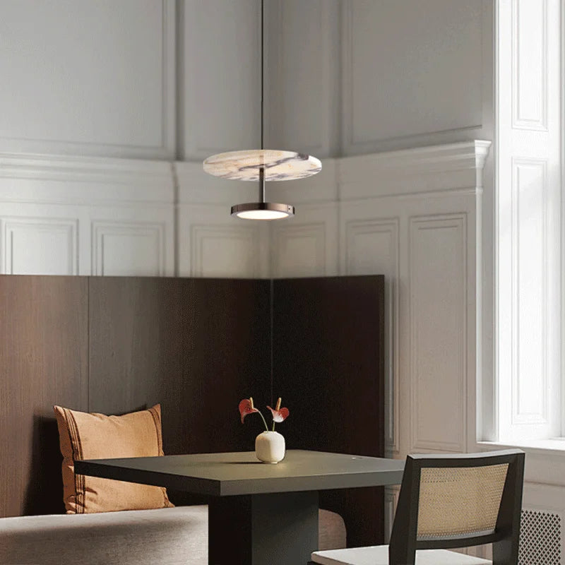 Stratum Marble Pendant Lamp Luxury Black Round Natural Stone Pendant Lamp High-end Bedroom Bedside LED Chandelier Living room Decoration Home Hanging Lights