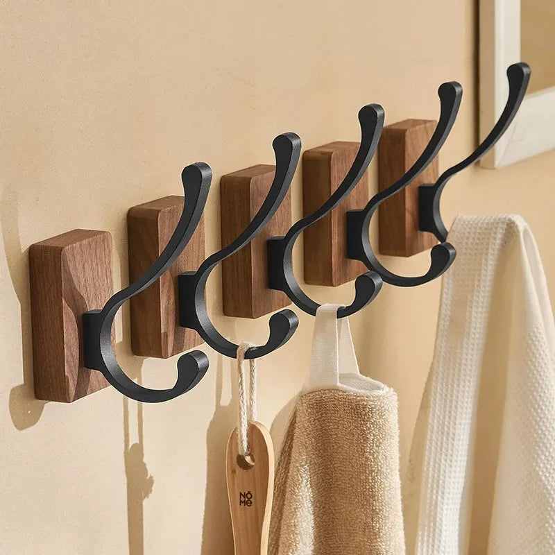 Wooden wall hook self-adhesive walnut key holder modern towel coat hanger