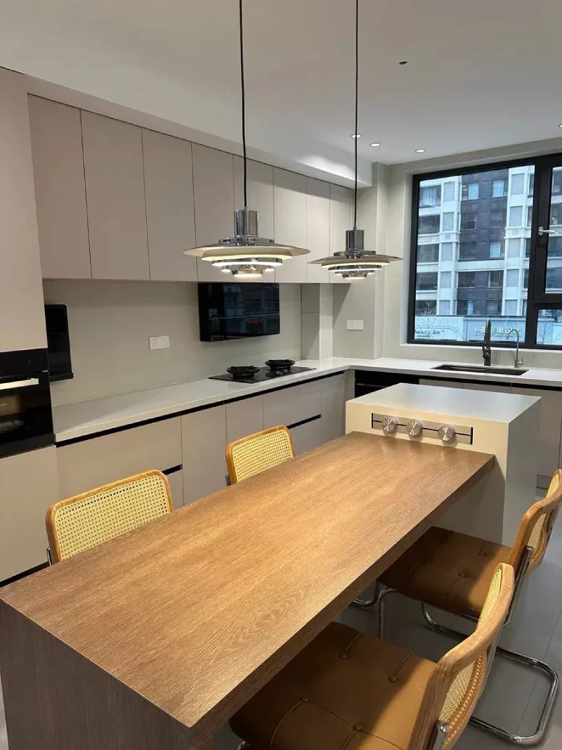 danish modern brushed aluminum ufo disc pendant light with led for dining room or kitchen island
