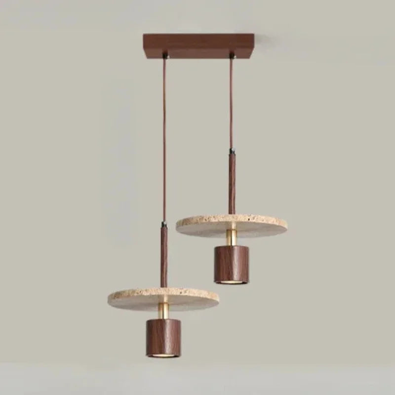 Forest Canopy Travertine pendant light, natural stone and wood kitchen island chandelier, luxury marble dining bedroom bedside aisle hanging lamp