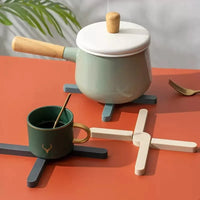 Foldable silicone heat resistant Crossfold Coaster Trivet, non-slip pot pan mat and coaster set in modern multi-color shades for kitchen table protection