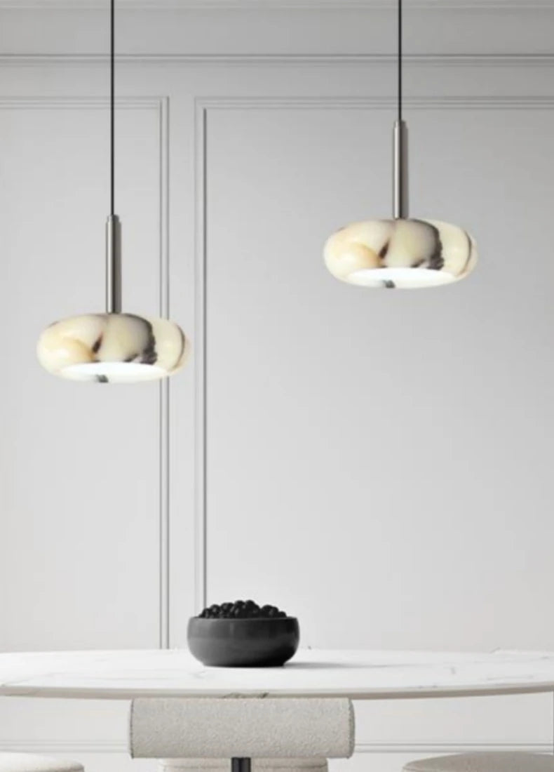Eclipse Mini Pendant Lamp Luxury Black Round Natural Stone Pendant Lamp High-end Bedroom Bedside LED Chandelier Living room Decoration Home Hanging Lights
