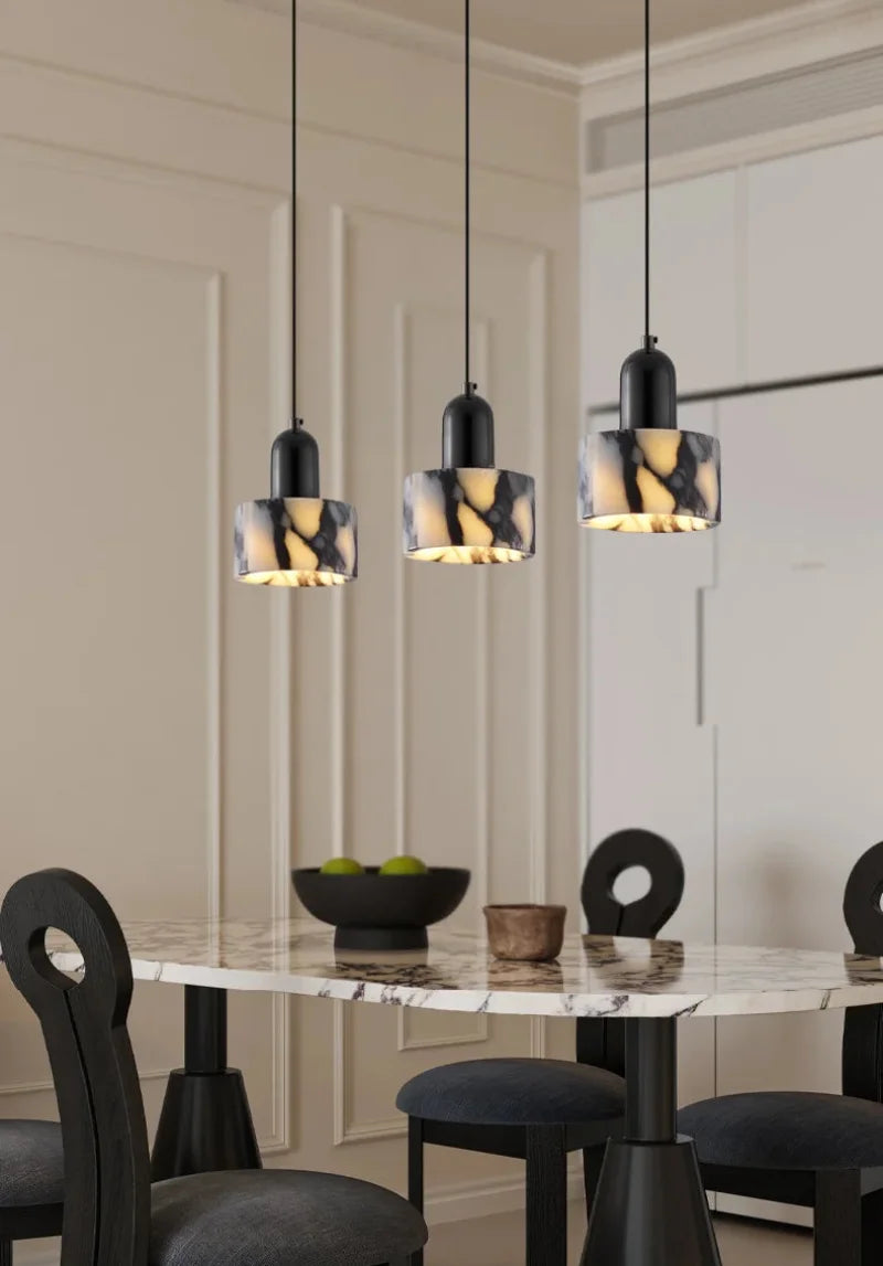 Carrara Eclipse Lamp Luxury Black Round Natural Stone Pendant Lamp High-end Bedroom Bedside LED Chandelier Living room Decoration Home Hanging Lights