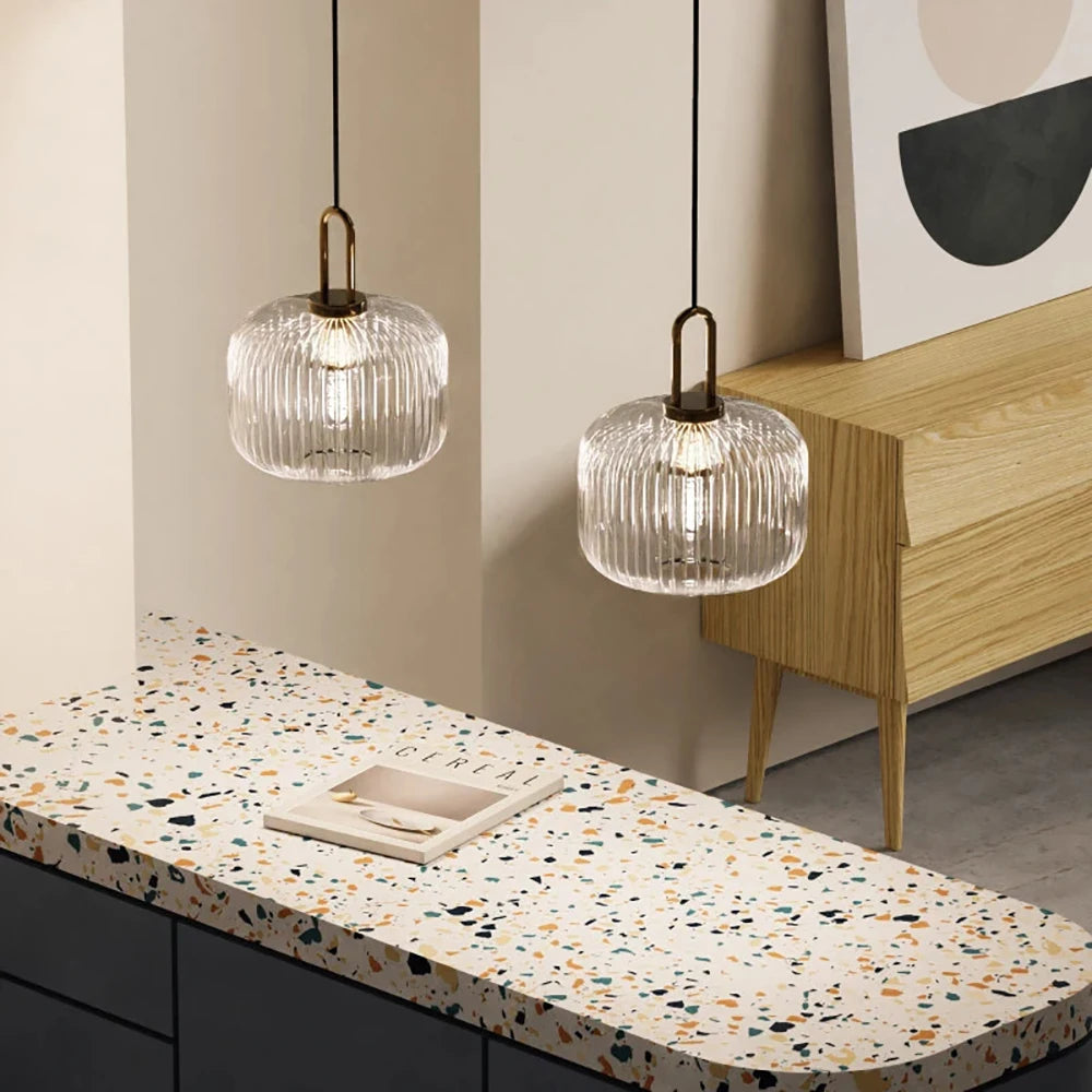 Clara Ridge Glass Pendant Lamps clear ribbed glass pendant lamp gold accent modern lighting for living room dining room bedroom