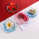 Zenith glass coaster set with irregular edges, transparent pink and blue textured plates for home dessert, dim sum, fruit, and decorative use