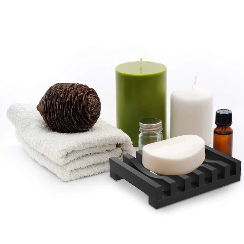 Flexible silicone soap holder with wave drainage design for kitchen or bathroom soap saver storage