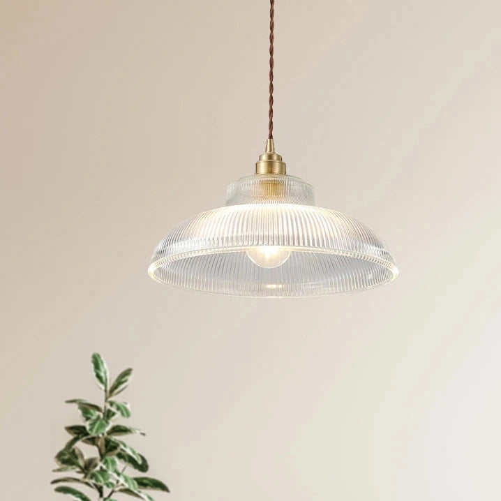 Linden Glow Ribbed Pendant Light Ribbed glass pendant light with brass hardware Nordic hanging lamp