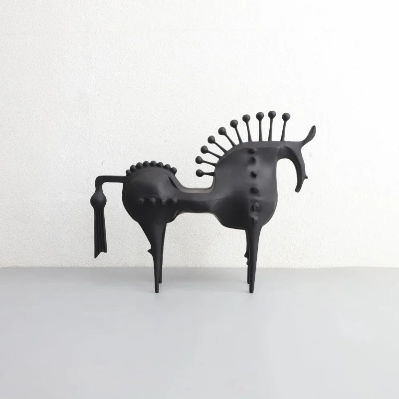 Black Metal Horse Sculpture Abstract Modern Animal Statue Bookshelf Decor Living Room Accent