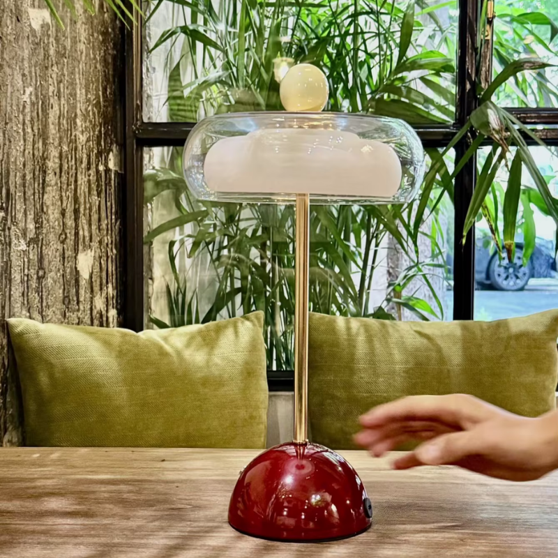 Mid-Century Modern Glass Table Lamp Vintage LED Bedside Desk Lamp Golden Metal Pole Bedroom Nightstand Decor Light-Letifly Lights and Decor