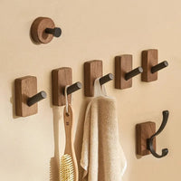 Wooden wall hook self-adhesive walnut key holder modern towel coat hanger