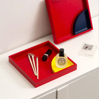 Tray solid wood geometric color-block metallic accents for storage organization or display