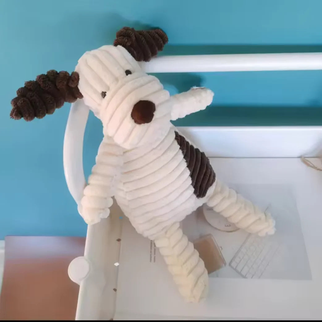 Plush corduroy squeaky dog toy animal shape durable chew toy for puppies and dogs