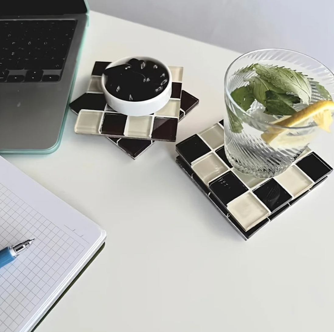 Pixel Checkered Tile Coasters-Letifly Lights and Decor
