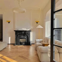 Modern glass wall lamp with black triangular mount ambient hallway lighting