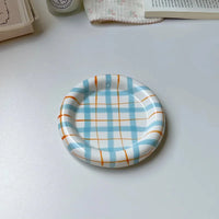 Gridline Ceramic Plates Glossy ceramic plates with thick rim in pink green blue purple modern tableware