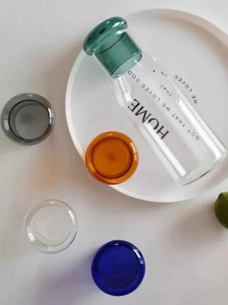 Glass carafe with cup lid modern water bottle minimalist infusion pitcher clear glass beverage container bedside carafe