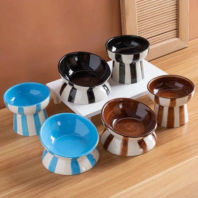 Tilted Stripe Ceramic Pet Bowl