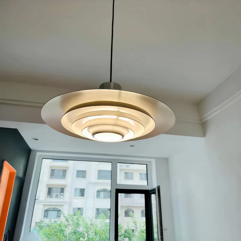 danish modern brushed aluminum ufo disc pendant light with led for dining room or kitchen island