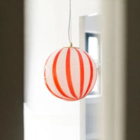 Pendant Light Striped Glass Globe Red Green Whimsical Modern Retro