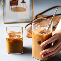 Square glass cup clear cold drink minimalist modern durable tumbler