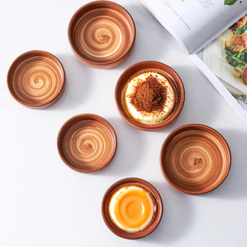 Terracotta ceramic dessert dish swirl glaze small snack bowl modern rustic tableware fruit dessert bowl