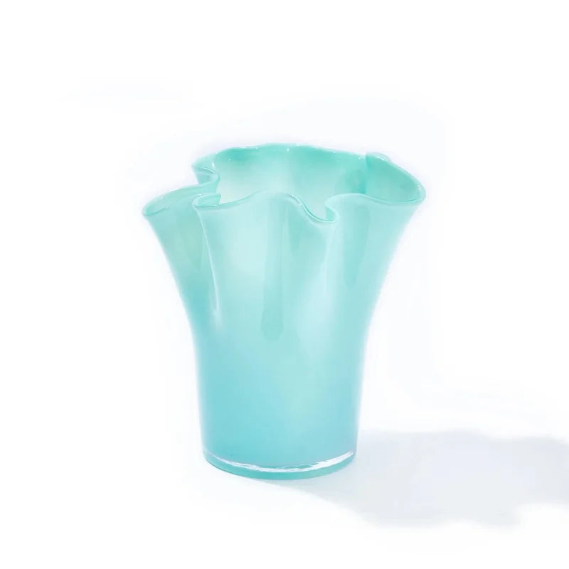 Glass vase gradient color wavy rim handblown ruffle edge pastel dotted accents