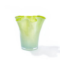 Glass vase gradient color wavy rim handblown ruffle edge pastel dotted accents