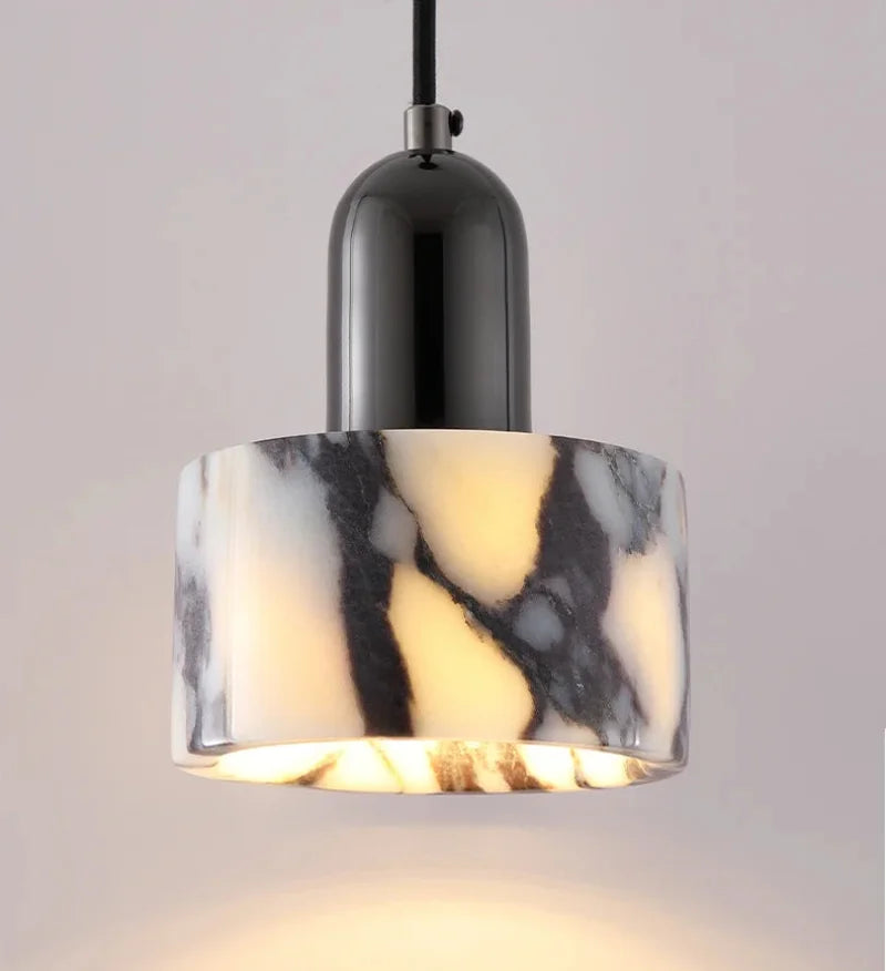 Carrara Eclipse Lamp Luxury Black Round Natural Stone Pendant Lamp High-end Bedroom Bedside LED Chandelier Living room Decoration Home Hanging Lights