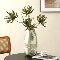 Glass vase cream green blue pebble pattern polished finish