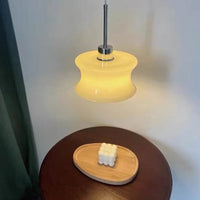 Retro glass pendant light French style ripple shape chrome accent cream white minimalist ceiling lamp bedroom dining room