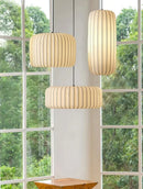 Silk Pendant Light modern fabric hanging lamp with black frame adjustable height