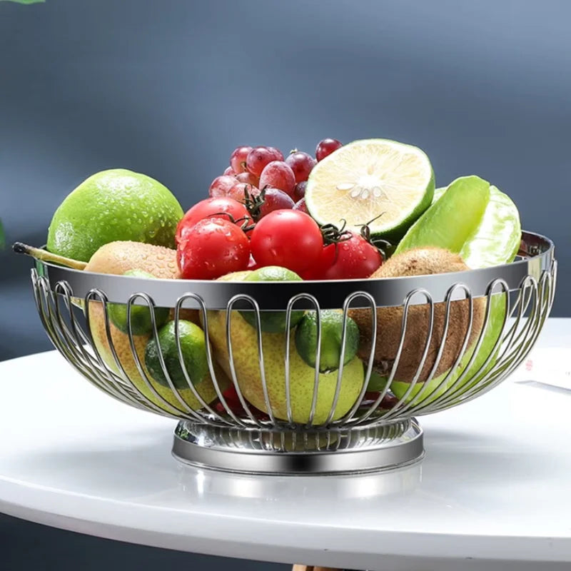 Verge Wire Basket Set stainless steel wire fruit basket modern kitchen bowl polished silver produce holder