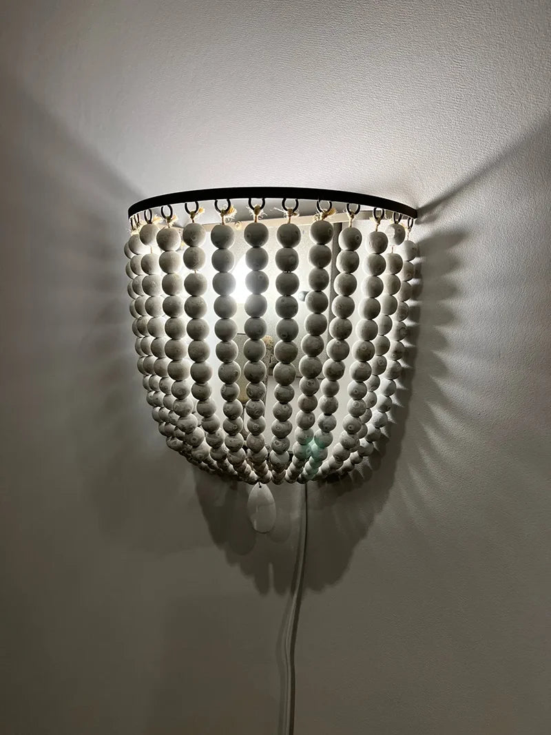 Wooden Bead Cascade Wall Lamp