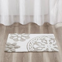 Floral medallion round rectangle bath mat tufted plush rug absorbent soft pile rug