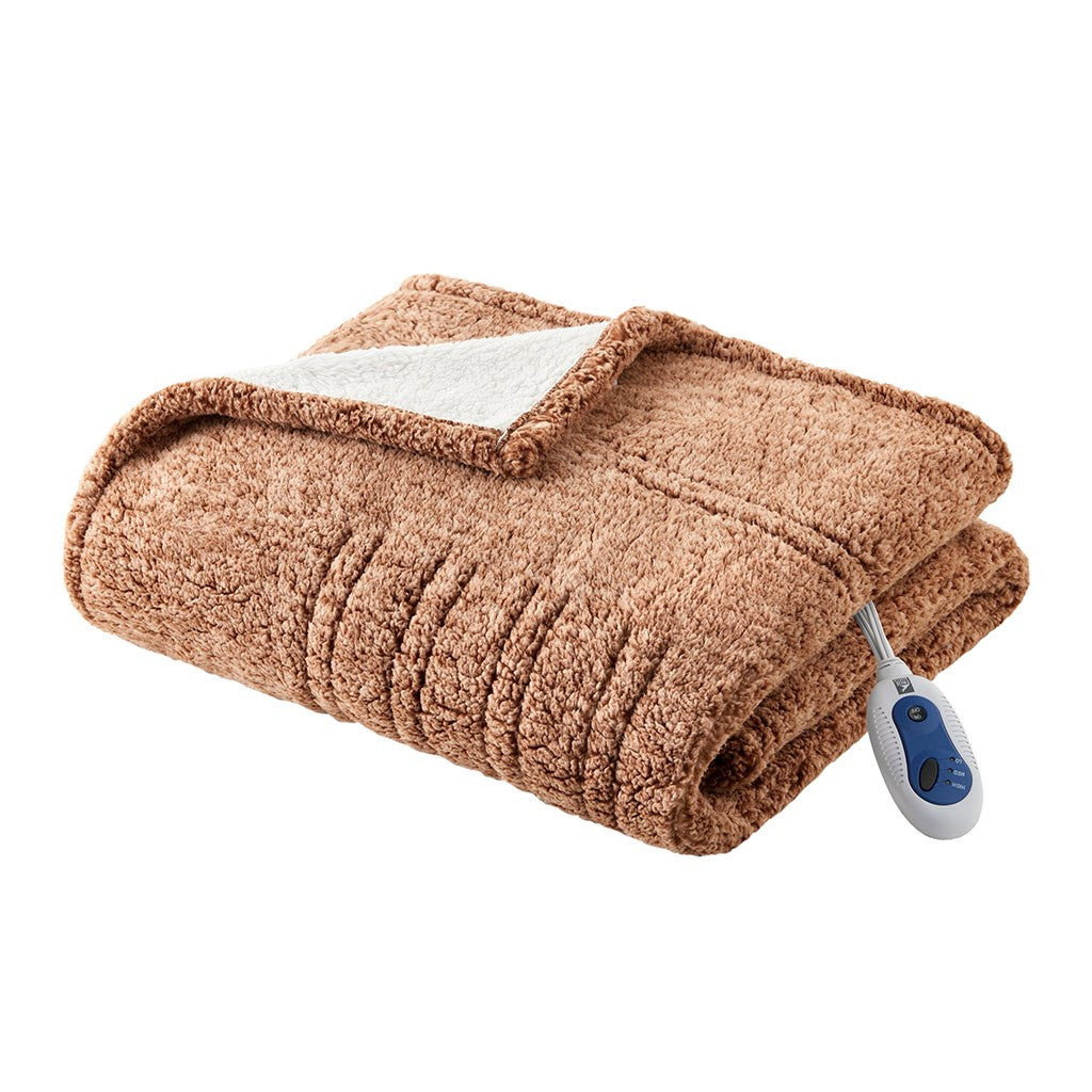 Marbled Sherpa Heated Throw Blanket Plush Reversible Cozy Electric Warming Cover
