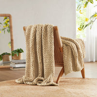 Chunky Double Knit Handmade Throw Blanket Cozy Soft Textured Couch and Bed Accent Decor