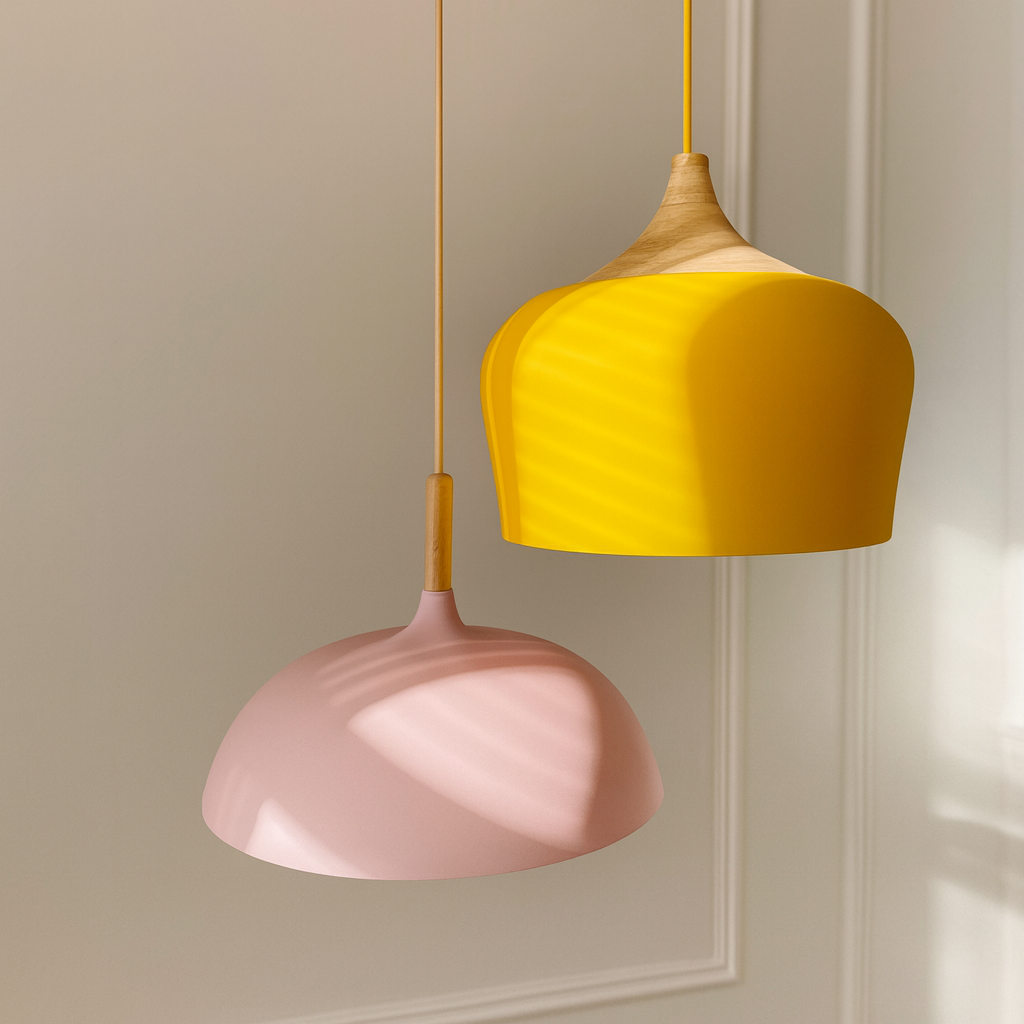 Soft Pastel Palette Pendant Lights in Metal & Wood - Final Sale