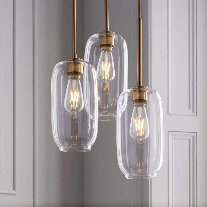 Sculpted Clear Glass Brass Luminaire  for Hallway and Dining Pendant Lamp