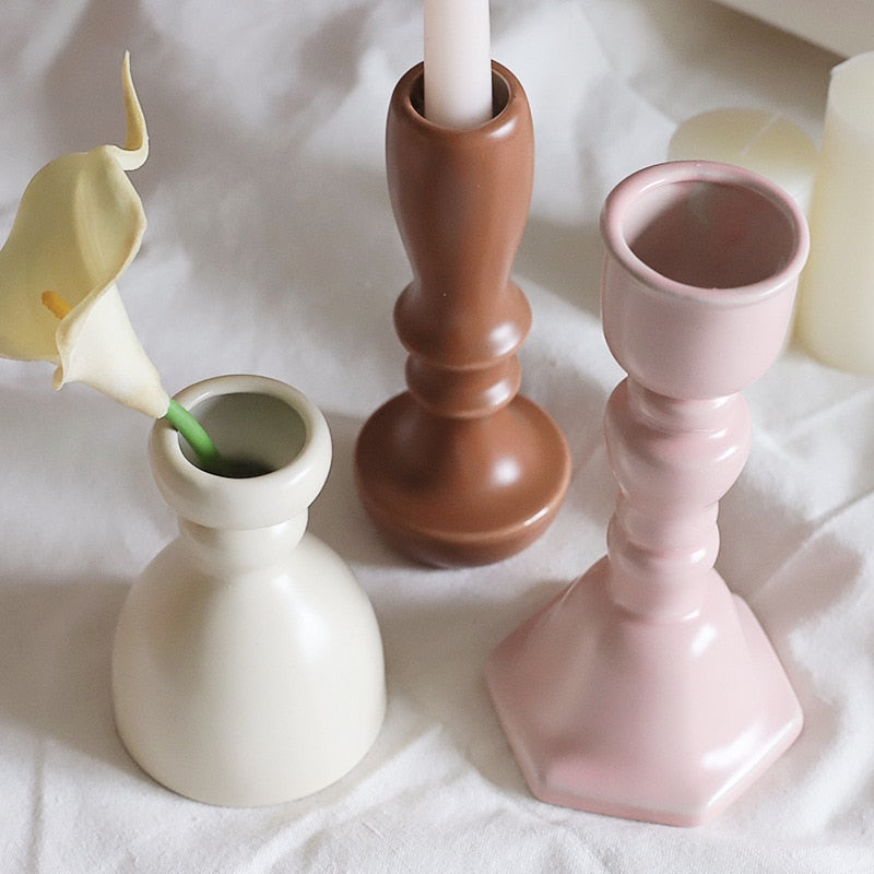Glazed Ceramic Candle & Flower Holders