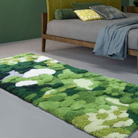 3d Handmade Wool rug Artisanal design hand dyed tufted rug Green Forest Grovedesign