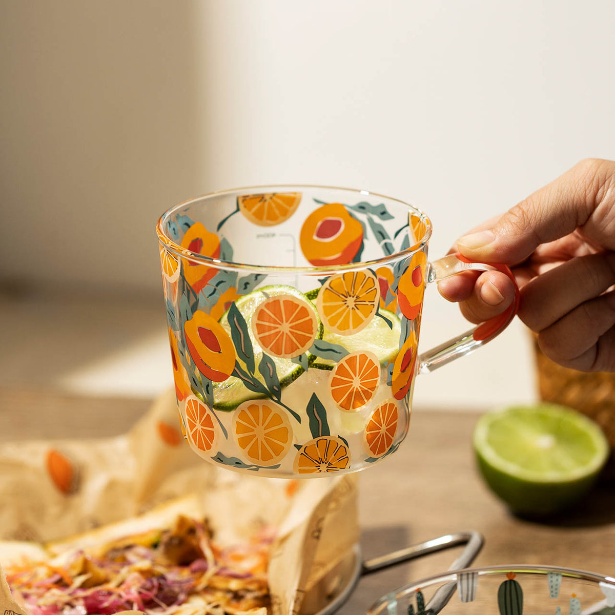 borosilicate glass yellow peach pattern with scale cup