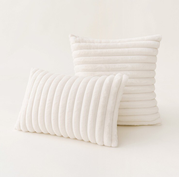 Polyester Extra Fluffy Faux Rabbit Design Pillow Cover White