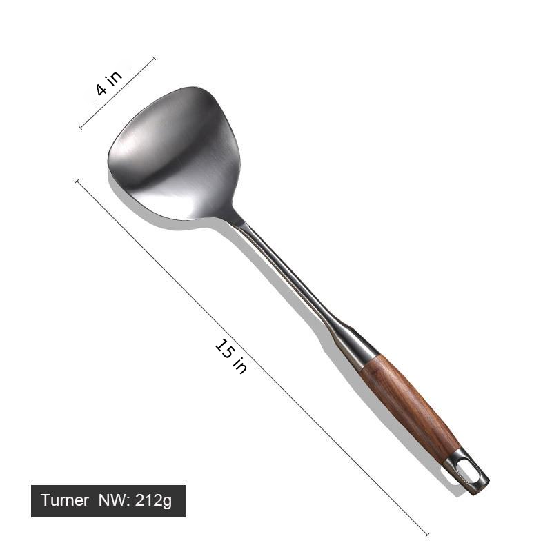 stainless steel with wooden handle turner kitchenware