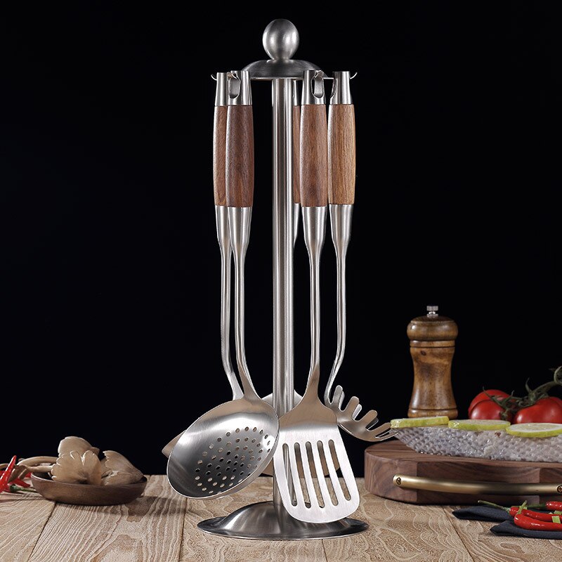 stainless steel with wooden handle kitchenware set