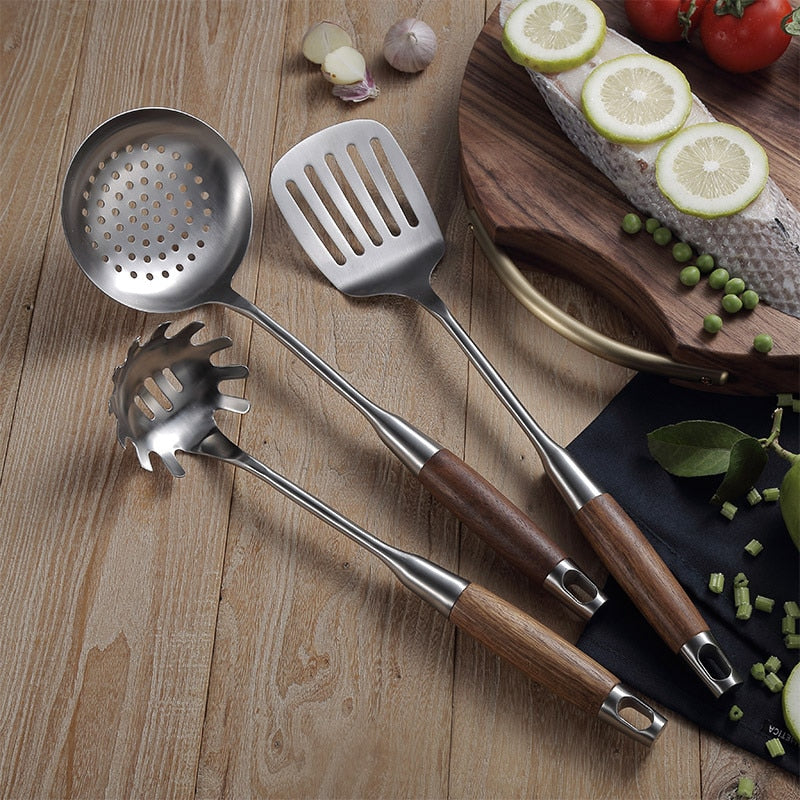 stainless steel with wooden handle kitchenware set