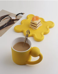 Handmade Easy Grip Ceramic Cup and Saucer Yellow