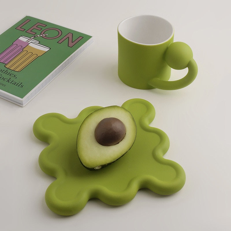 Handmade Easy Grip Ceramic Cup and Saucer Green