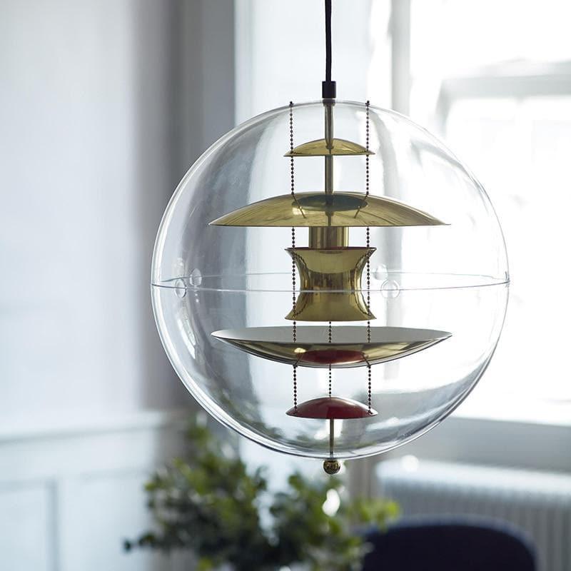 Retro-Kugellampe, Hängeleuchte aus klarem Acryl und Metall