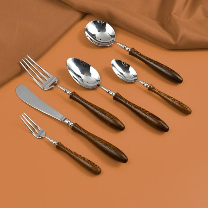 Retro Swirl Wood Flatware 4 Pc Set