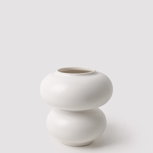 Painted White Ceramic Vase  Round Bubble Stacked